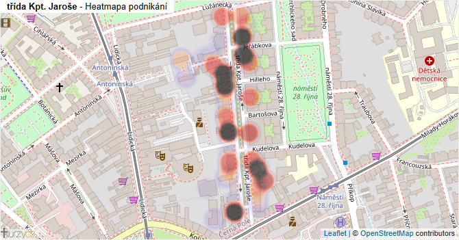 třída Kpt. Jaroše - mapa podnikání