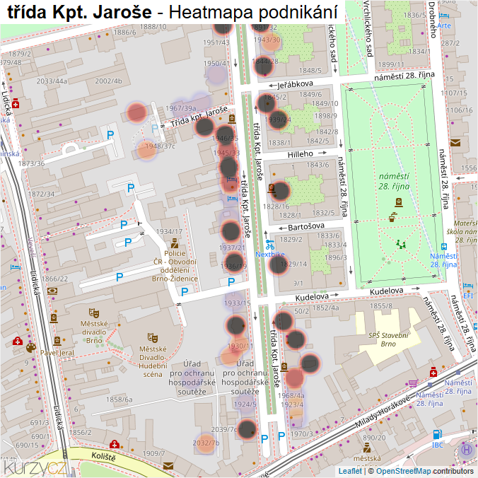 Mapa třída Kpt. Jaroše - Firmy v ulici.
