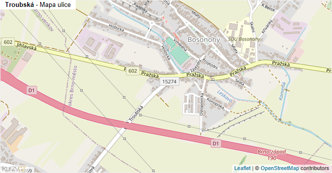 Troubská - mapa ulice