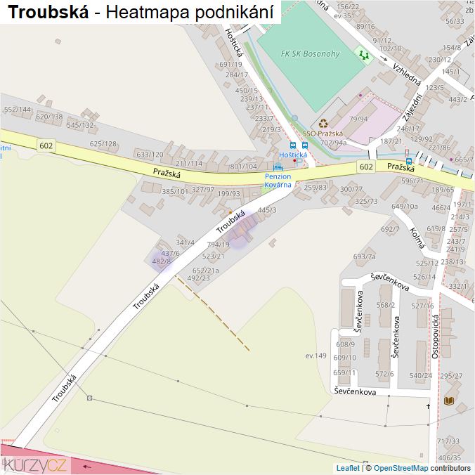 Mapa Troubská - Firmy v ulici.