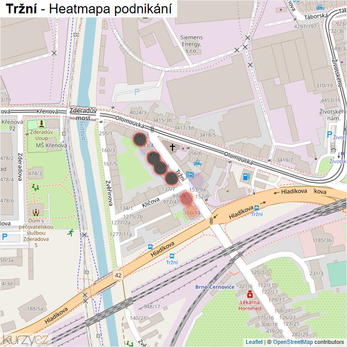 Mapa Tržní - Firmy v ulici.