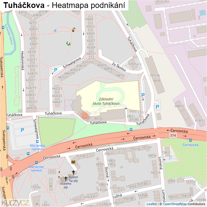 Mapa Tuháčkova - Firmy v ulici.