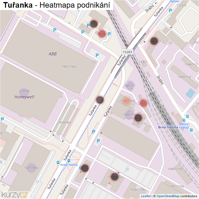 Mapa Tuřanka - Firmy v ulici.