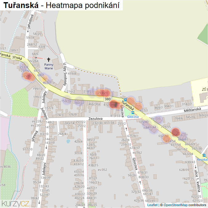 Mapa Tuřanská - Firmy v ulici.