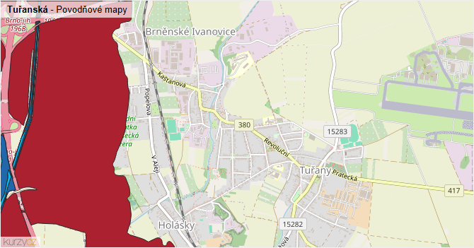 Tuřanská - záplavové mapy stoleté vody