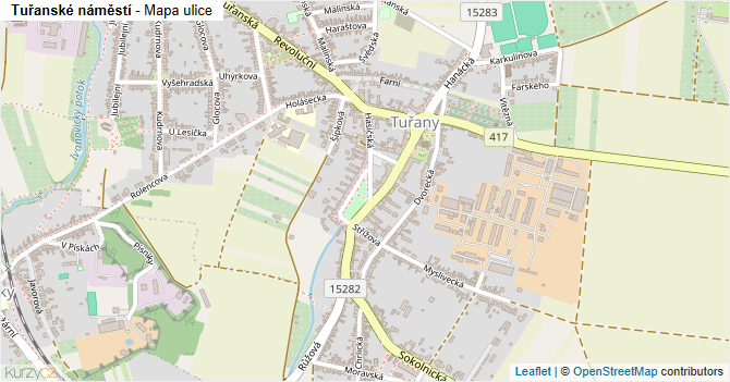 Tuřanské náměstí - mapa ulice
