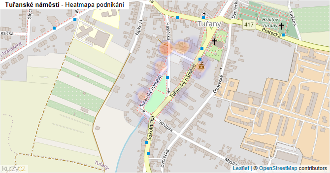 Tuřanské náměstí - mapa podnikání