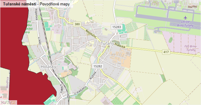 Tuřanské náměstí - záplavové mapy stoleté vody
