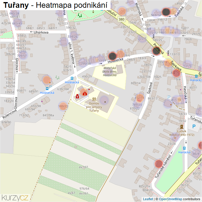 Mapa Tuřany - Firmy v části obce.