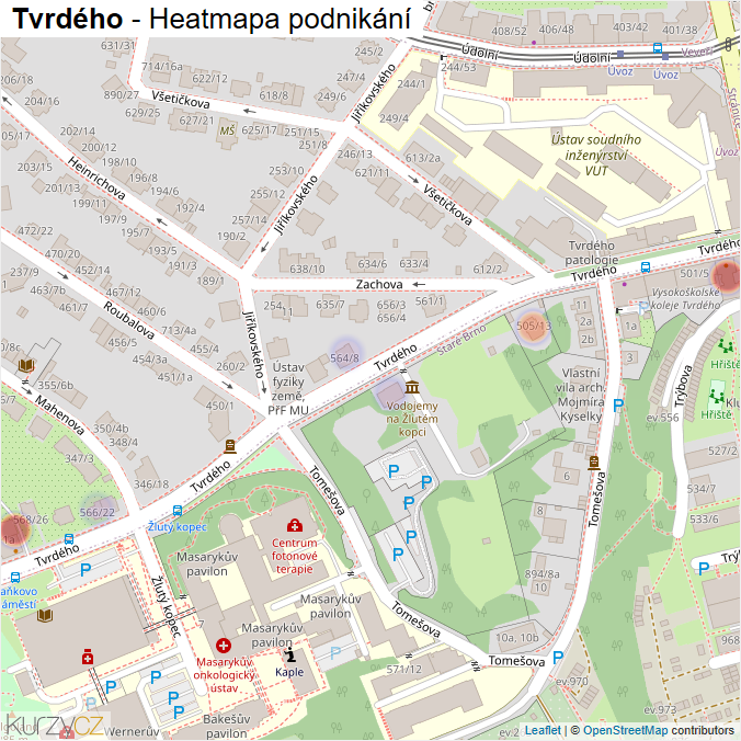 Mapa Tvrdého - Firmy v ulici.