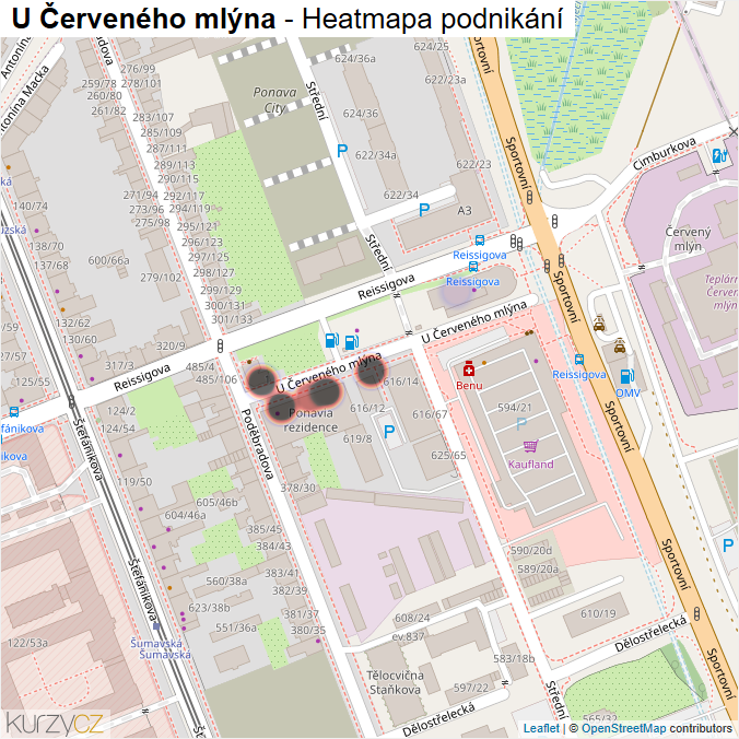 Mapa U Červeného mlýna - Firmy v ulici.