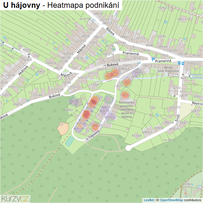 Mapa U hájovny - Firmy v ulici.
