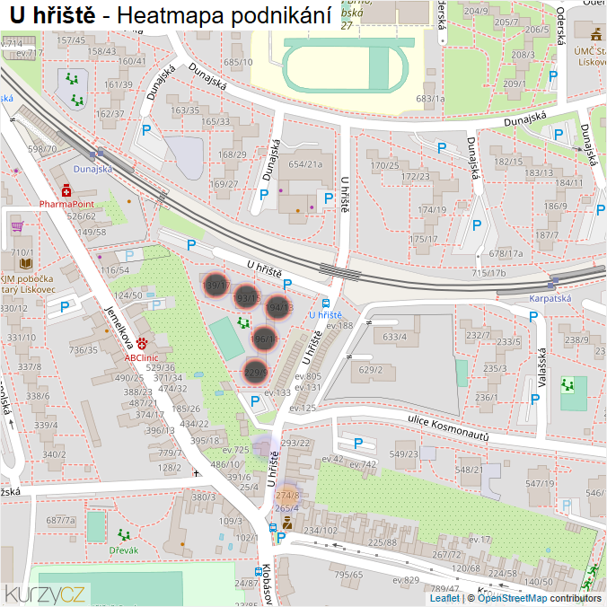 Mapa U hřiště - Firmy v ulici.