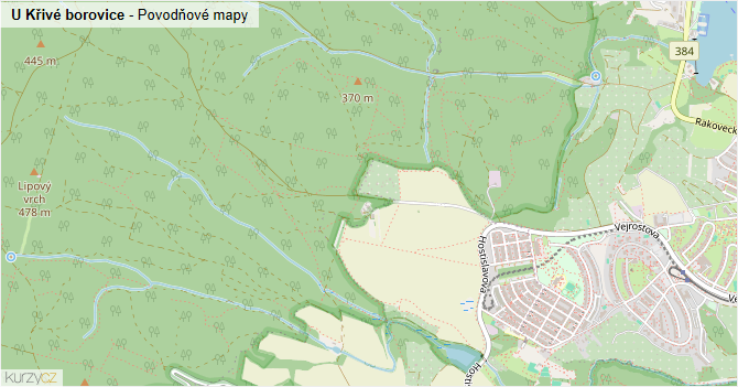 U Křivé borovice - záplavové mapy stoleté vody