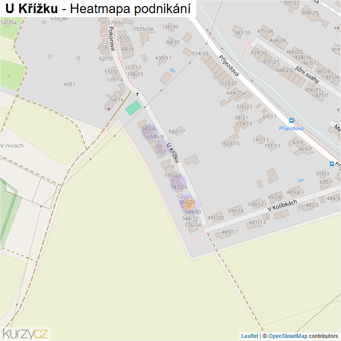 Mapa U Křížku - Firmy v ulici.