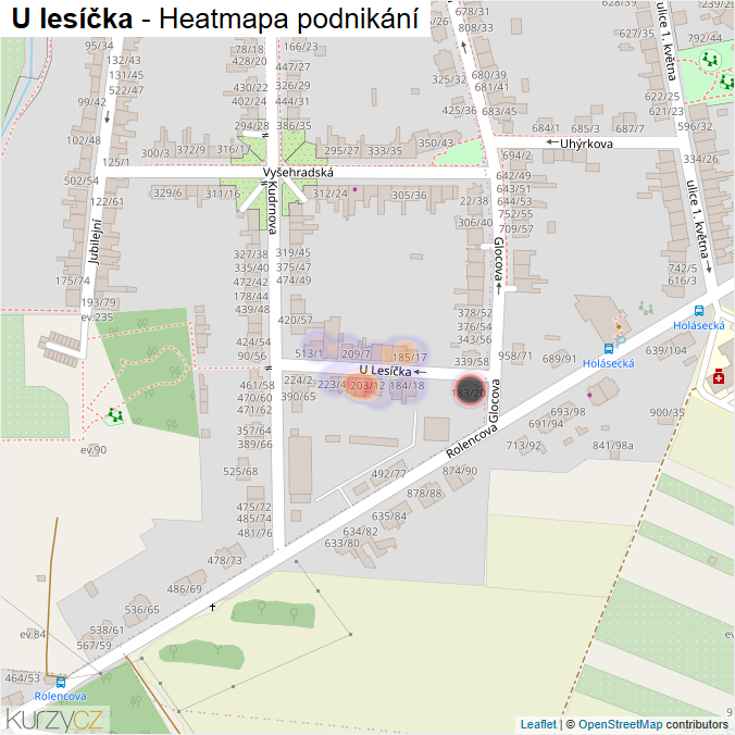 Mapa U lesíčka - Firmy v ulici.