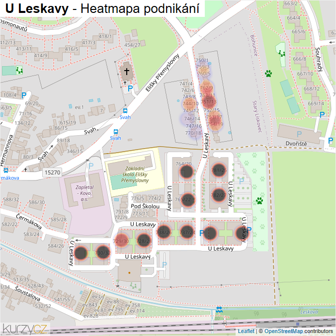 Mapa U Leskavy - Firmy v ulici.