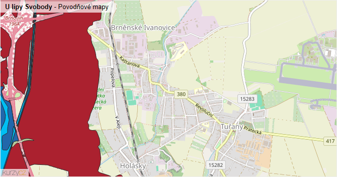 U lípy Svobody - záplavové mapy stoleté vody