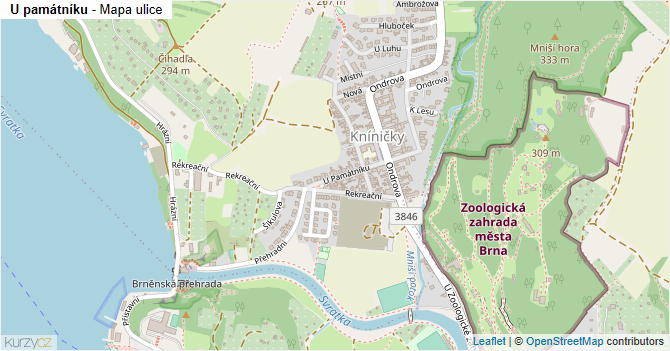 U památníku - mapa ulice