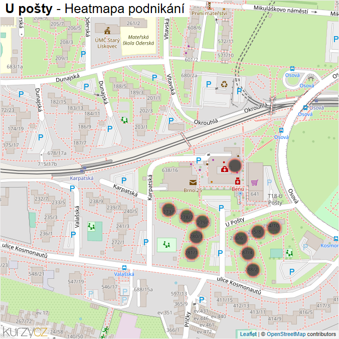 Mapa U pošty - Firmy v ulici.