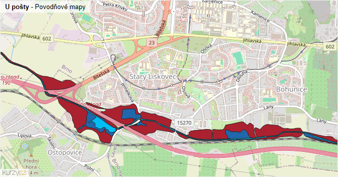 U pošty - záplavové mapy stoleté vody