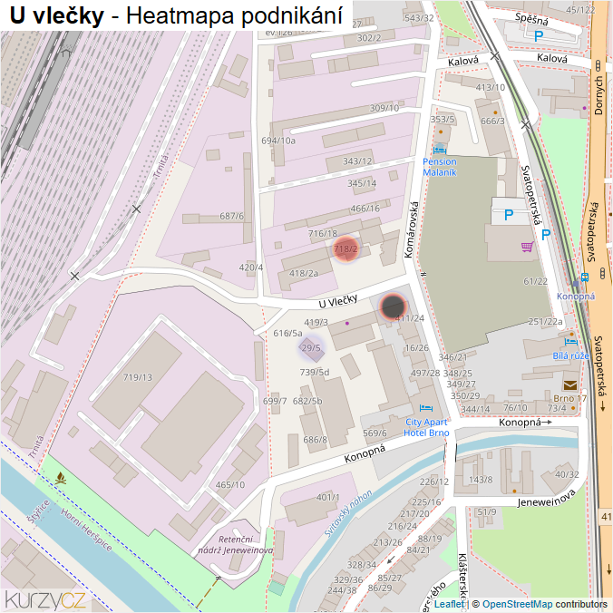 Mapa U vlečky - Firmy v ulici.