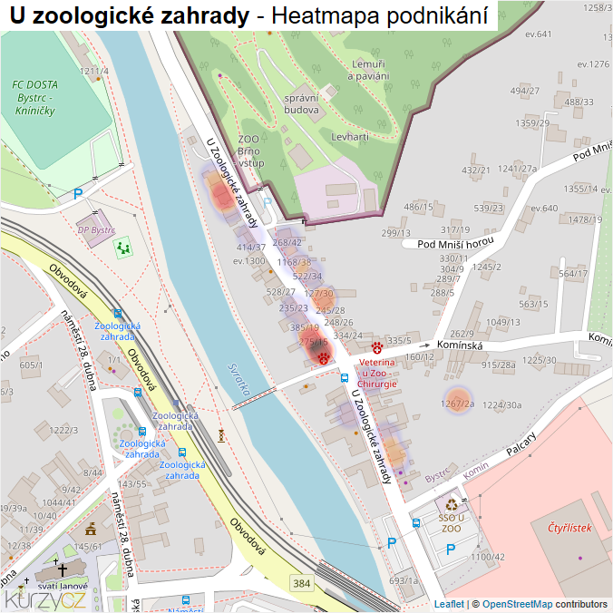 Mapa U zoologické zahrady - Firmy v ulici.
