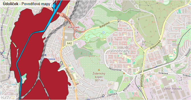 Údolíček - záplavové mapy stoleté vody
