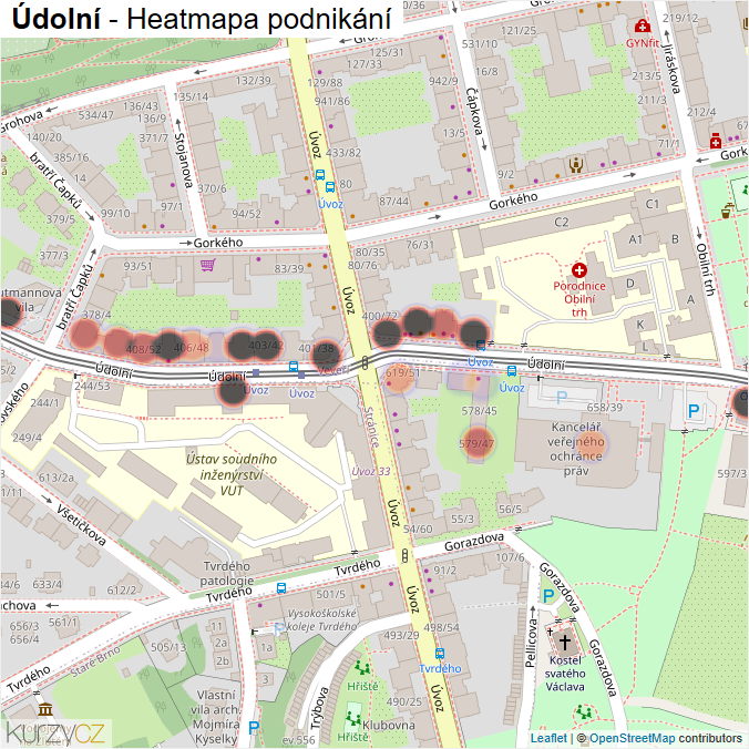 Mapa Údolní - Firmy v ulici.