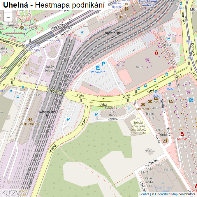 Mapa Uhelná - Firmy v ulici.