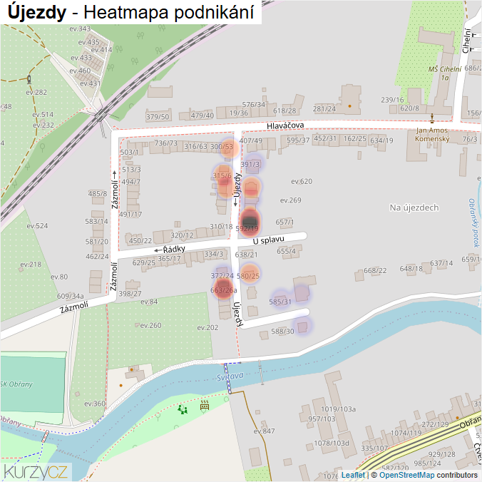 Mapa Újezdy - Firmy v ulici.