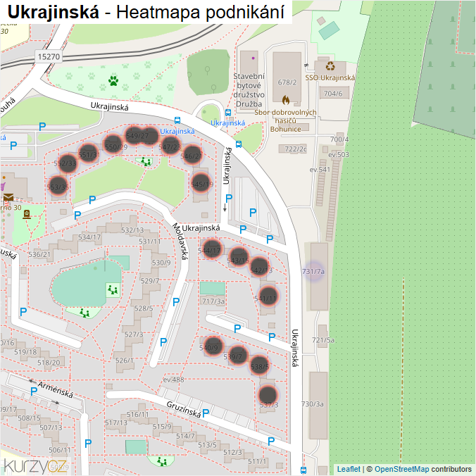 Mapa Ukrajinská - Firmy v ulici.