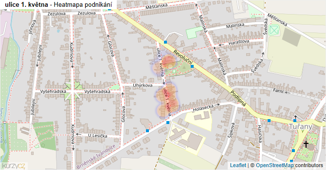 ulice 1. května - mapa podnikání