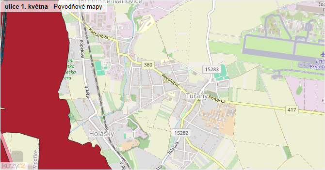 ulice 1. května - záplavové mapy stoleté vody