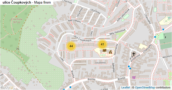 ulice Čoupkových - mapa firem