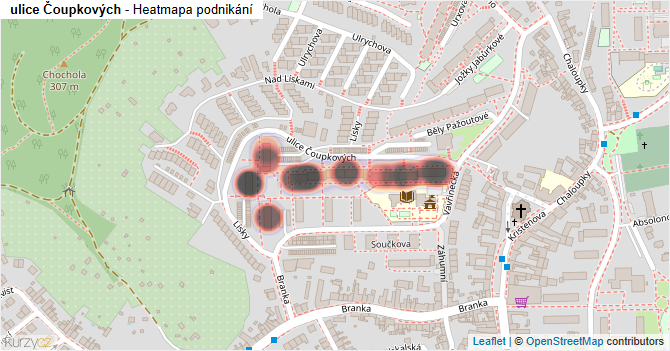ulice Čoupkových - mapa podnikání