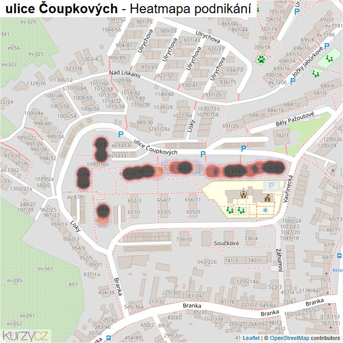 Mapa ulice Čoupkových - Firmy v ulici.