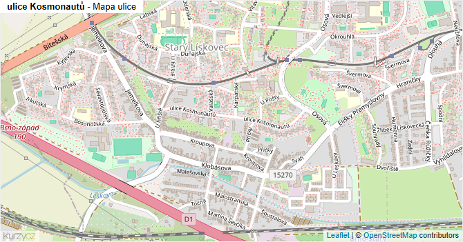 ulice Kosmonautů - mapa ulice