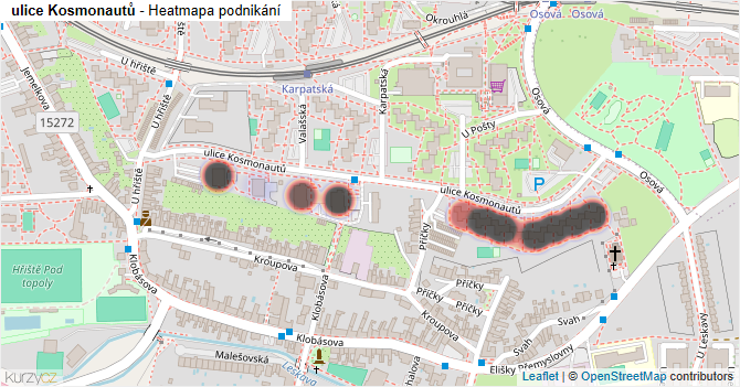 ulice Kosmonautů - mapa podnikání
