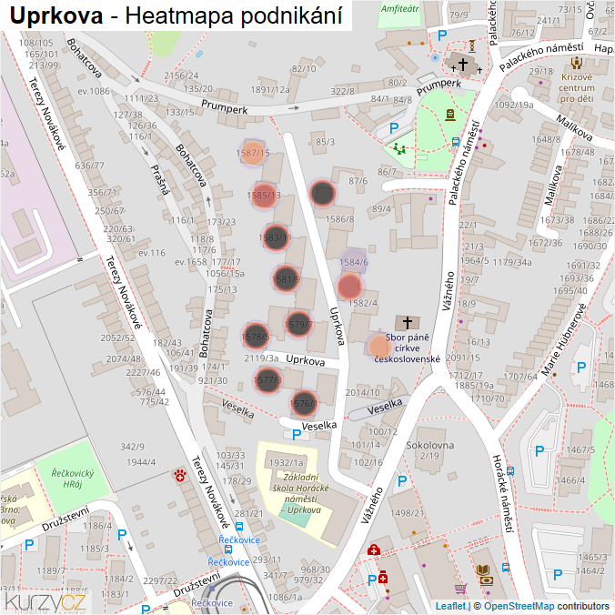 Mapa Uprkova - Firmy v ulici.