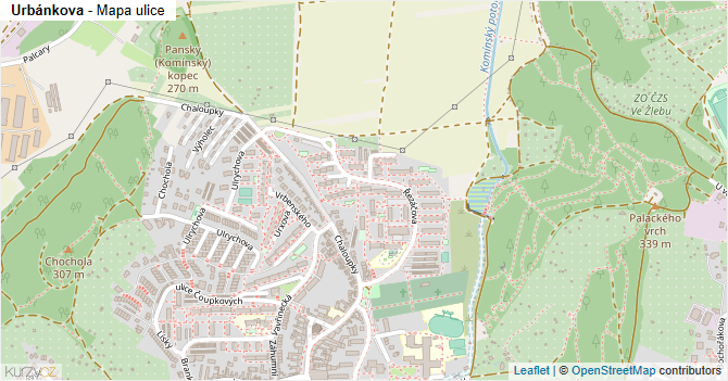 Urbánkova - mapa ulice