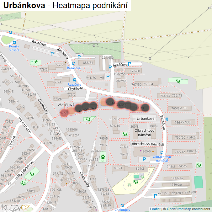 Mapa Urbánkova - Firmy v ulici.
