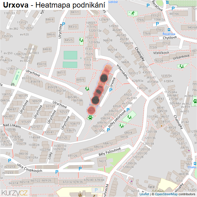 Mapa Urxova - Firmy v ulici.
