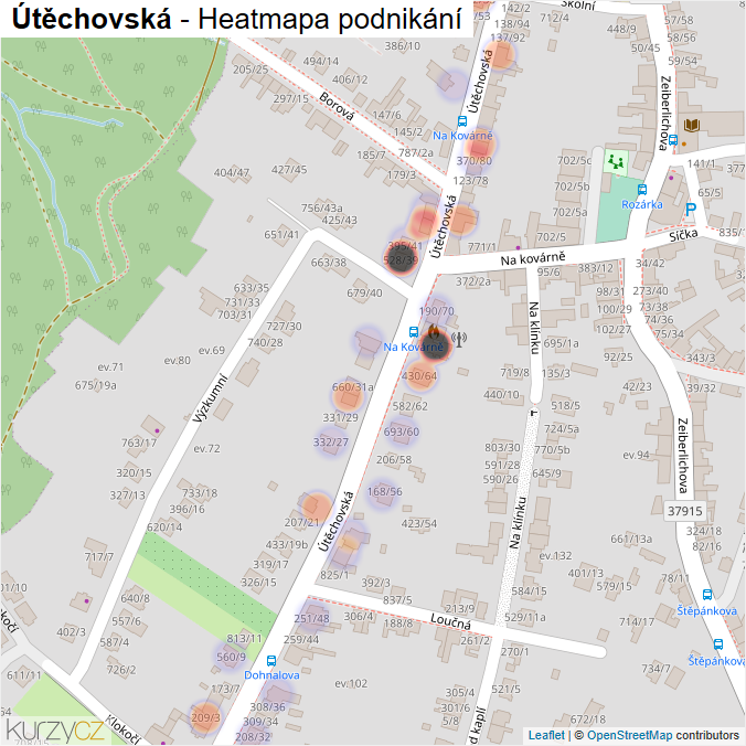Mapa Útěchovská - Firmy v ulici.
