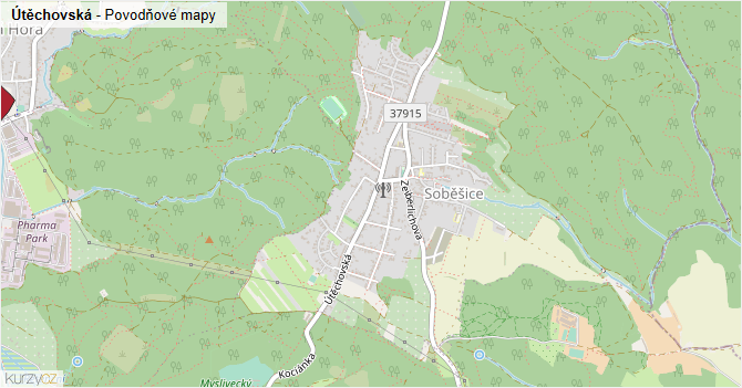 Útěchovská - záplavové mapy stoleté vody