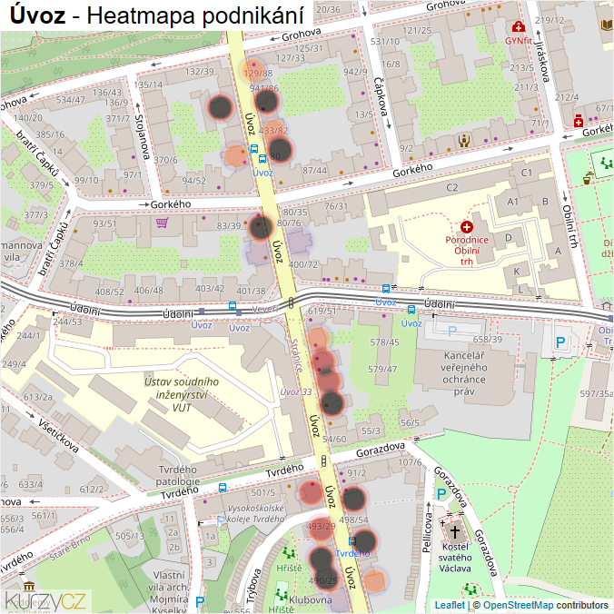 Mapa Úvoz - Firmy v ulici.