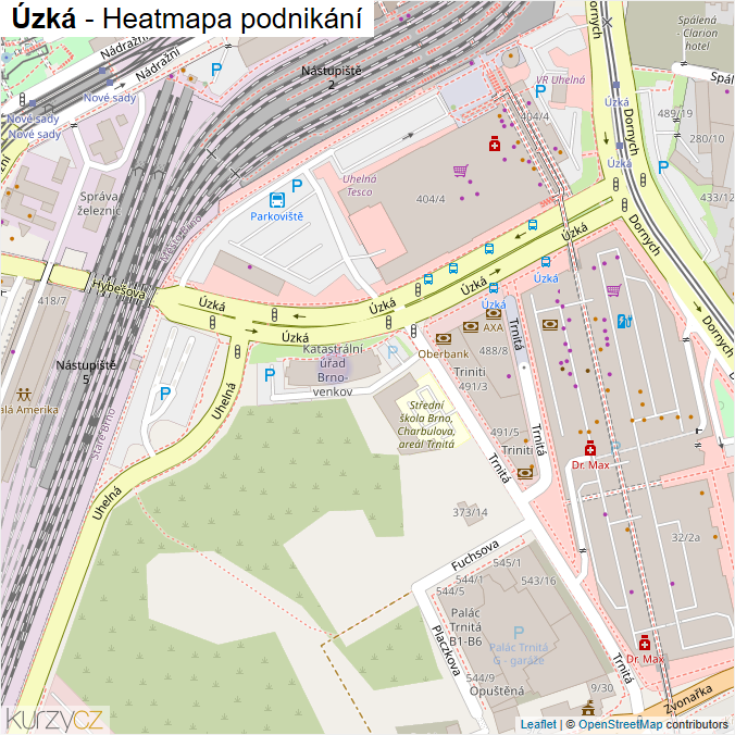 Mapa Úzká - Firmy v ulici.