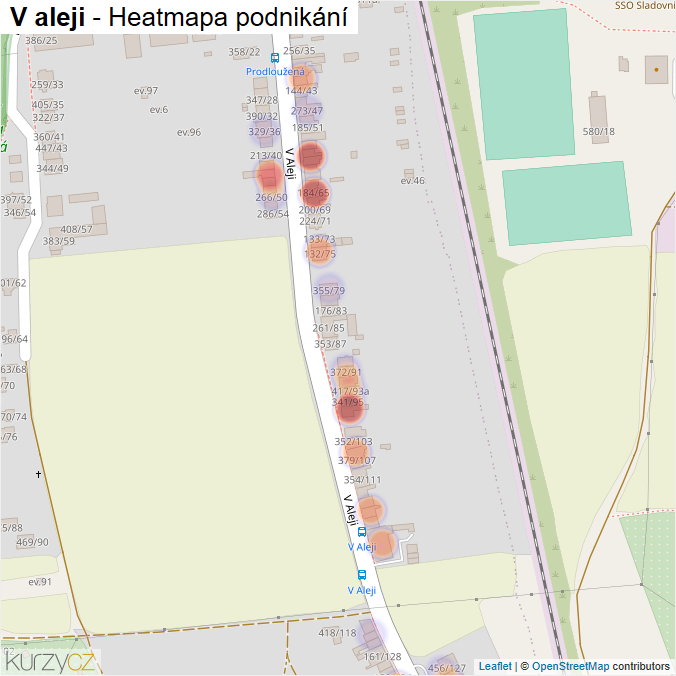Mapa V aleji - Firmy v ulici.