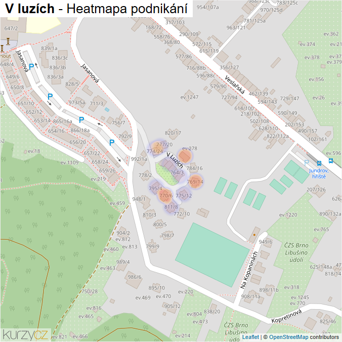Mapa V luzích - Firmy v ulici.