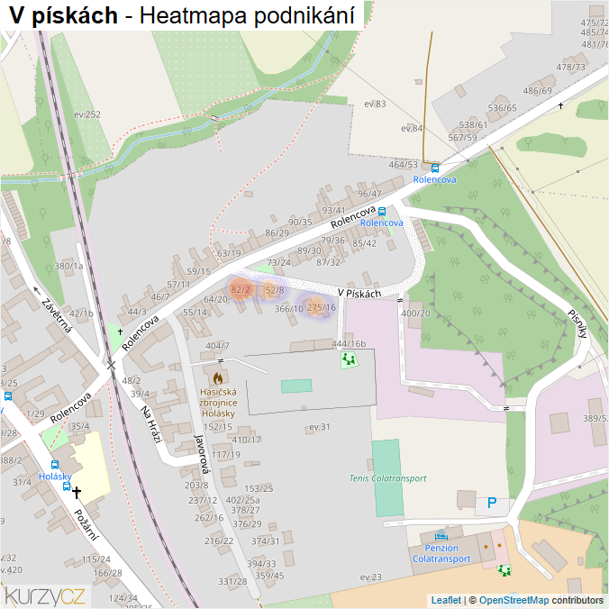 Mapa V pískách - Firmy v ulici.